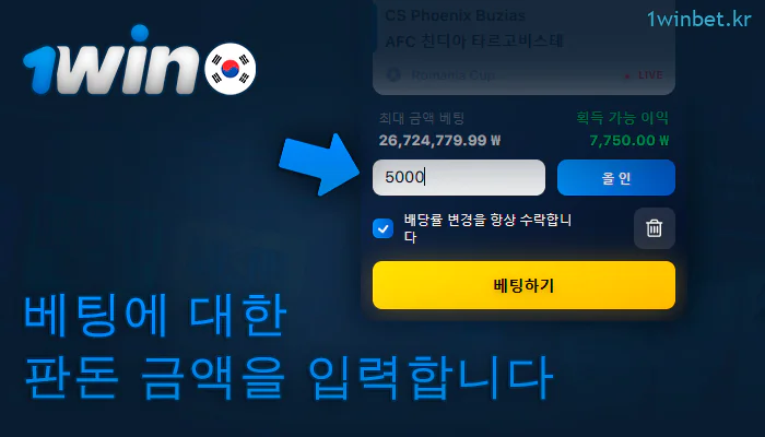 1Win 쿠폰에 베팅 금액을 입력합니다