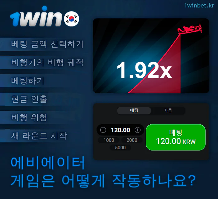 1Win 웹사이트의 에비에이터 게임 프로세스