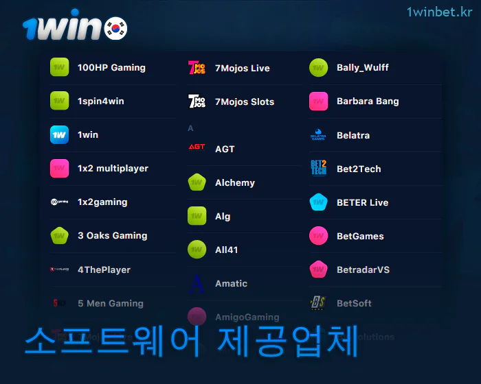 1Win 온라인 카지노에서 사용할 수 있는 소프트웨어 제공 업체